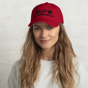 The World Is Flat Embroidered Dad hat Cranberry
