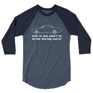 Corvair Life is too Short to Drive Boring Cars 3/4 sleeve raglan shirt Heather Denim/Navy