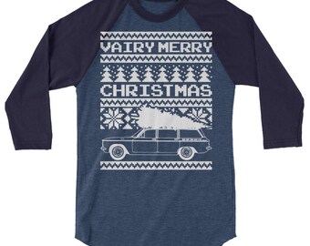 Corvair Lakewood Wagon Ugly Christmas Sweater Style 3/4 manga raglan camisa