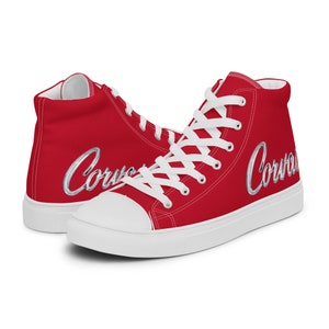 Corvair Script Red Mens high top canvas shoes image 2