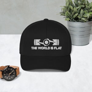 The World Is Flat Embroidered Trucker Cap Black