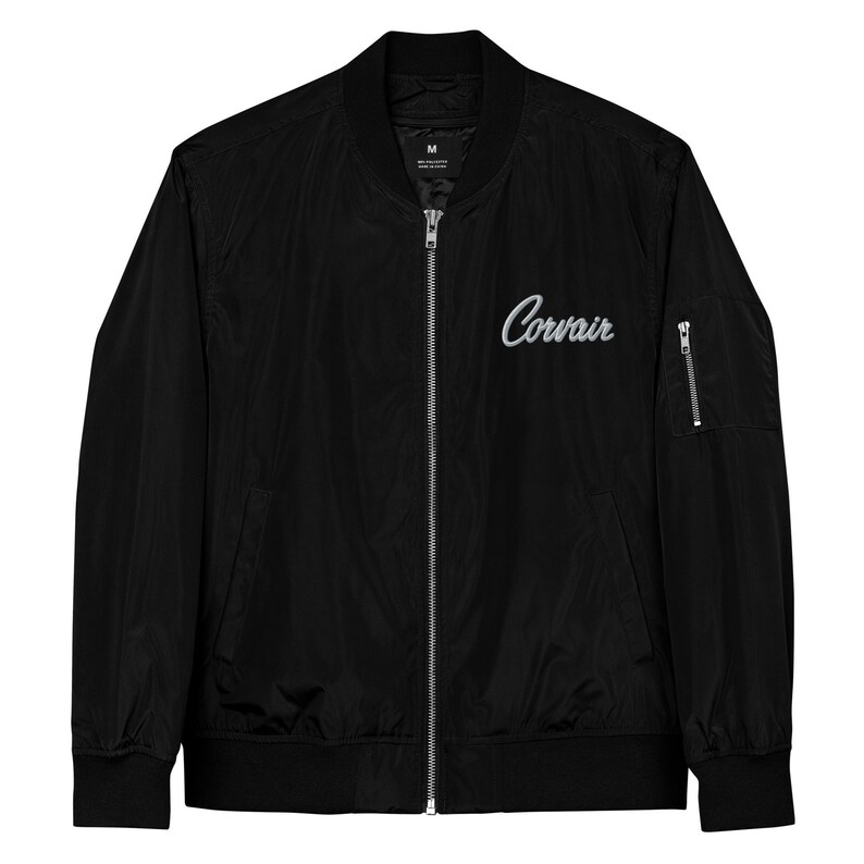 Embroidered Corvair LM Script White Grey Graphic Premium recycled bomber jacket image 1