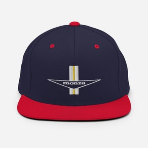 Embroidered Corvair Monza Snapback Hat Navy/ Red