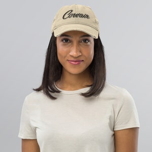 Embroidered Corvair Script Distressed Dad Hat image 5