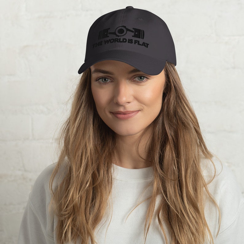 The World Is Flat Embroidered Dad hat Dark Grey