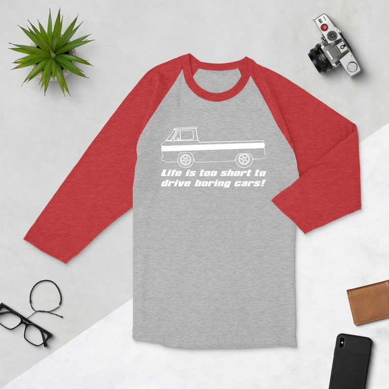 Corvair Rampside Life is Too Short to Drive Boring Cars 3/4 sleeve raglan shirt Grey/Heather Red