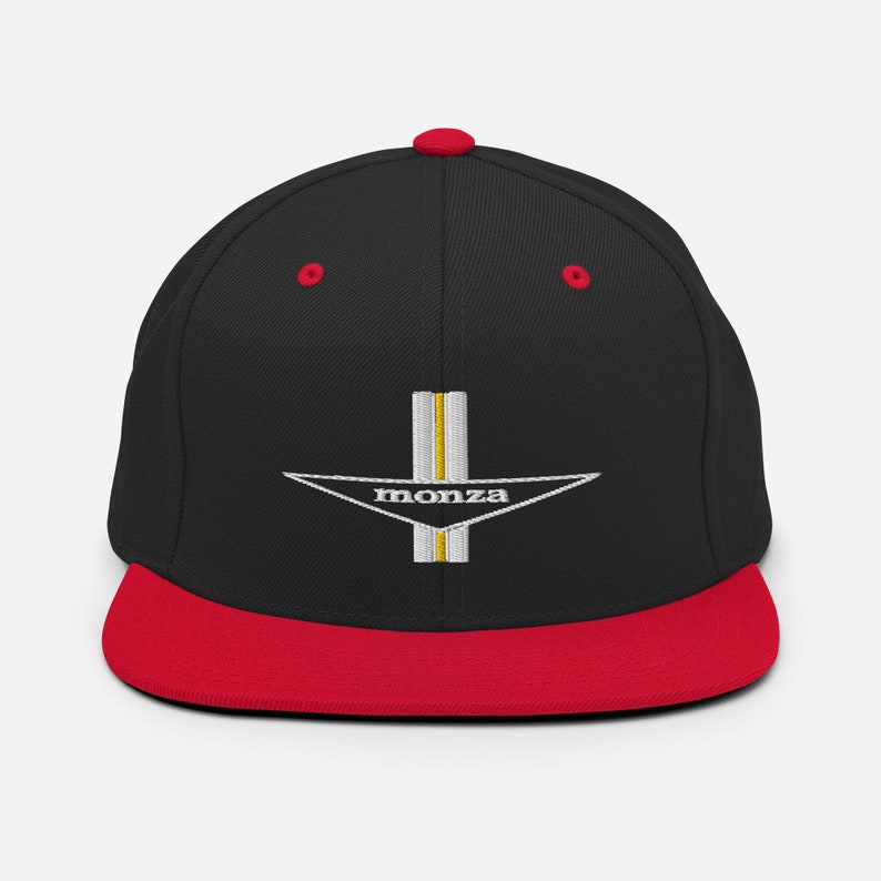 Embroidered Corvair Monza Snapback Hat Black/ Red