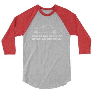 Corvair Life is too Short to Drive Boring Cars 3/4 sleeve raglan shirt Grey/Heather Red