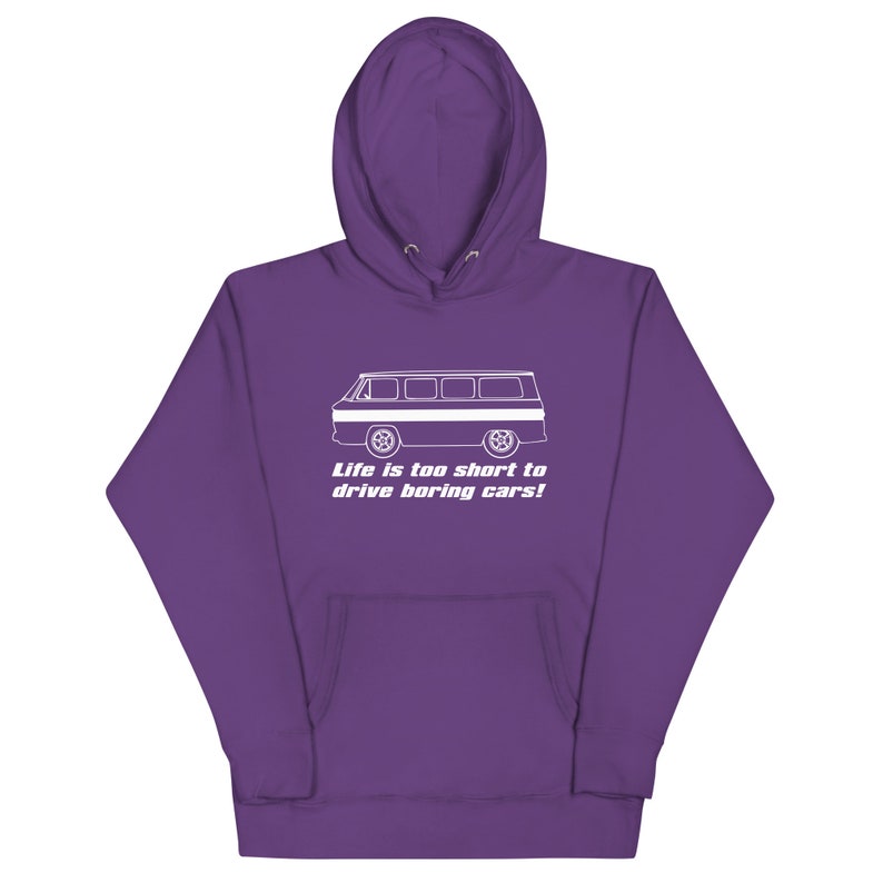 Corvair Greenbrier Life is Too Short to Drive Boring Cars Unisex Hoodie Purple