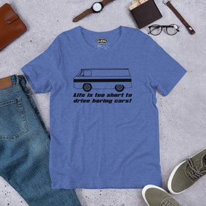 Corvair Corvan Life is Too Short to Drive Boring Cars Short-sleeve unisex t-shirt Heather True Royal