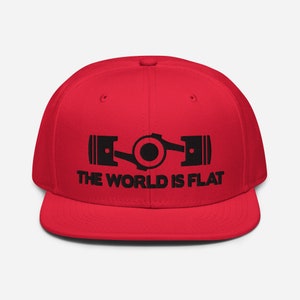 The World Is Flat Embroidered Snapback Hat Red