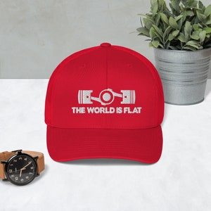 The World Is Flat Embroidered Trucker Cap Red