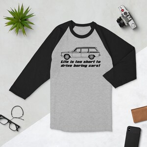 Corvair Lakewood Life is Too Short to Drive Boring Cars 3/4 sleeve raglan shirt Grey/Black