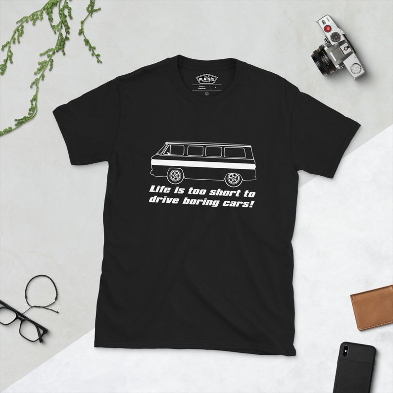 Corvair Greenbrier Life is Too Short to Drive Boring Cars Short-Sleeve Unisex T-Shirt image 4