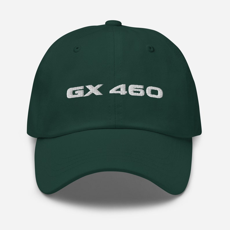 Puede incluir: Una gorra de b&eacute;isbol verde oscuro con texto bordado en blanco que dice "GX 460".