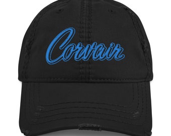 Chapeau de papa bleu sarcelle en détresse avec inscription Corvair brodée