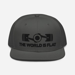The World Is Flat Embroidered Snapback Hat Charcoal gray
