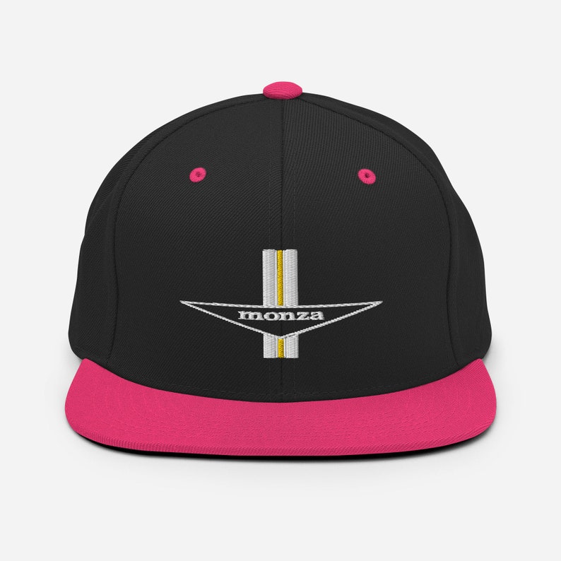 Embroidered Corvair Monza Snapback Hat Black/ Neon Pink