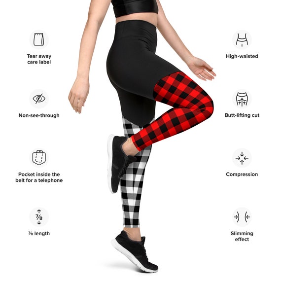 Cute Red and White Flannel Style Sports Leggings 