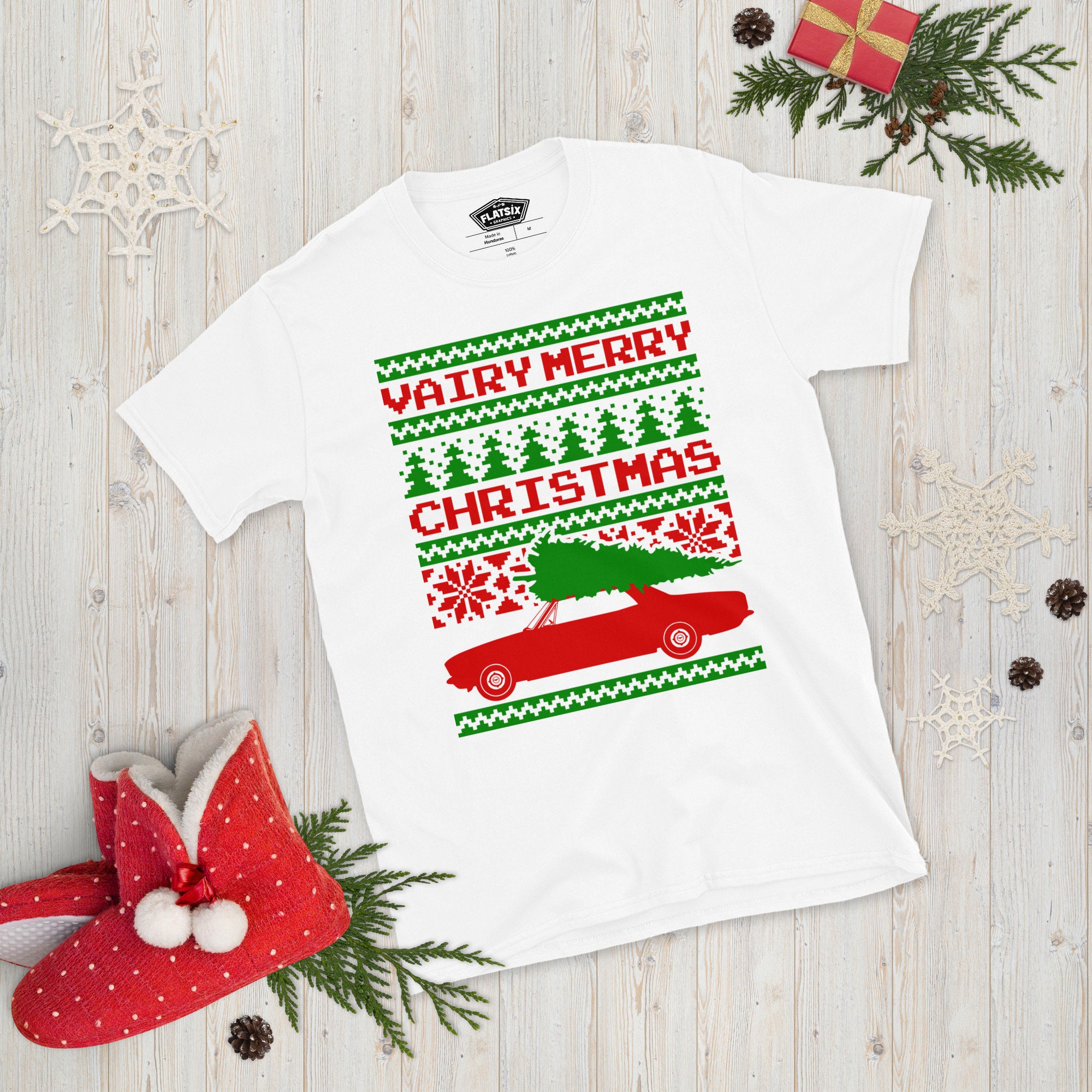 Corvair Late Model Sedan Ugly Christmas Sweater Style Short-Sleeve T-Shirt