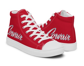 Corvair Script Red Men’s high top canvas shoes