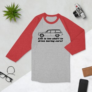 Corvair Lakewood Life is Too Short to Drive Boring Cars 3/4 sleeve raglan shirt Grey/Heather Red