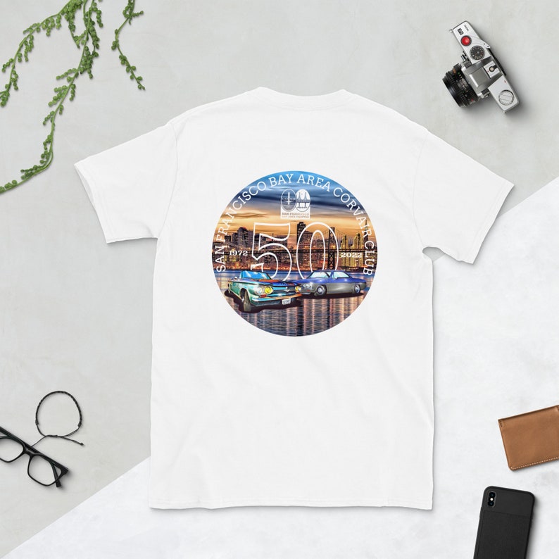 San Francisco Bay Area Corvair Club 50 Years Short-Sleeve Unisex T-Shirt White