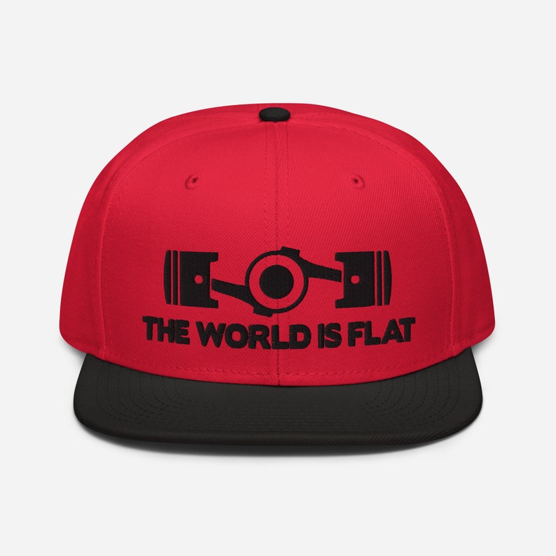 The World Is Flat Embroidered Snapback Hat Black / Red / Red