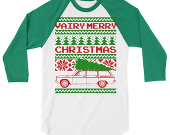 Corvair Lakewood Wagon Ugly Christmas Sweater Style Raglan shirt met 3/4 mouwen