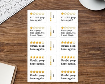 Would Poop Here again rating 5 stars Sticker sheet