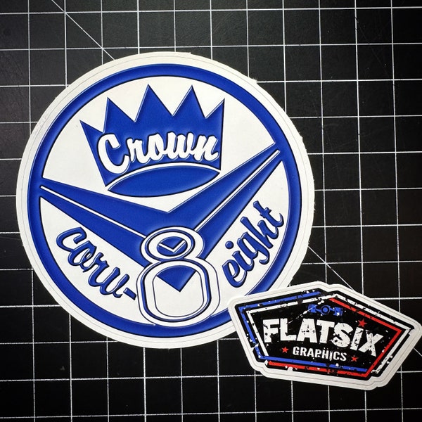Two 4”round Crown Corveight Corvair Stickers