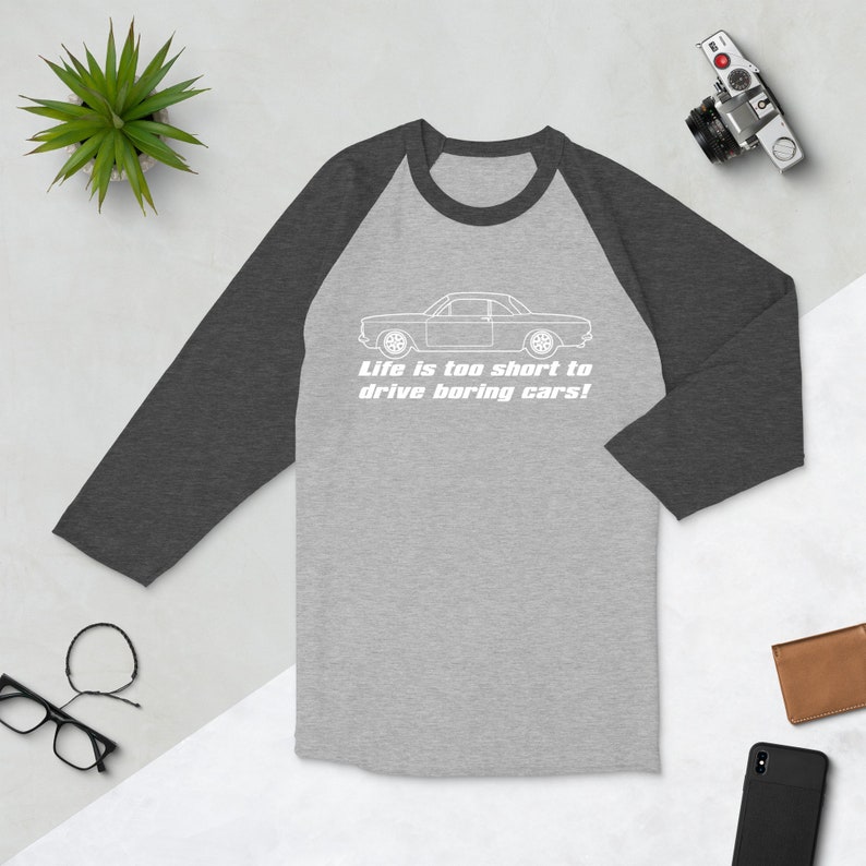 Corvair EM Coupe Life is Too Short to Drive Boring Cars 3/4 sleeve raglan shirt Grey/Heather Charcoa