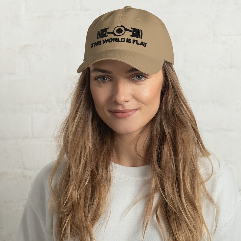The World Is Flat Embroidered Dad hat Khaki