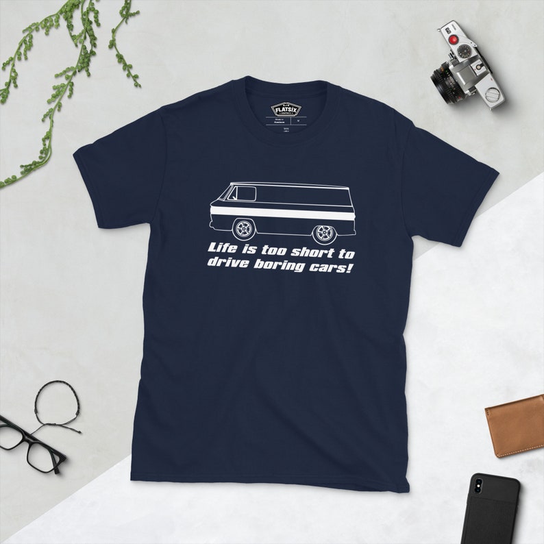 Corvair Corvan Life is Too Short to Drive Boring Cars Short-Sleeve Unisex T-Shirt Navy