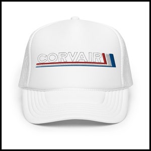 Corvair Embroidered Vintage Foam trucker hat White