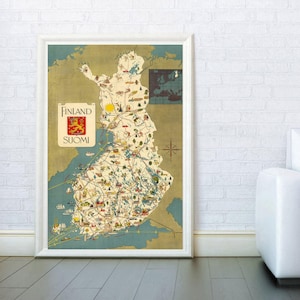 Impresión de mapa vintage de Finlandia: cartel de viaje de Suomi