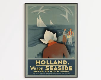Plakat podróżniczy w stylu vintage z Holandii: wydruk artystyczny z Holandii