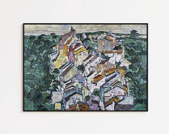 Egon Schiele Print: Town Among Greenery, Expressionist Art