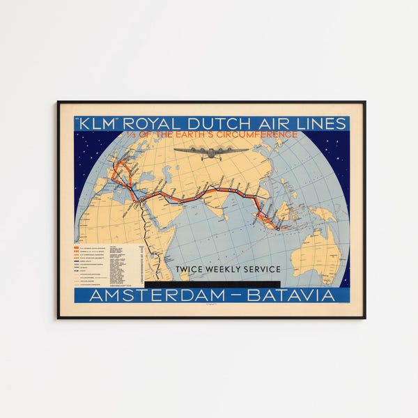 KLM Royal Dutch Airlines Poster: Vintage Aviation Travel Print