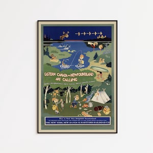 Póster de viaje vintage del este de Canadá y Terranova - Lámina enmarcada imagen 1