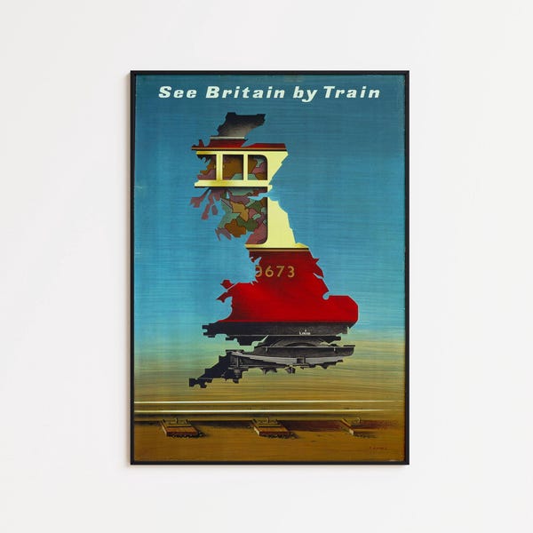 affiche de voyage vintage en Grande-Bretagne : carte du train Impression artistique