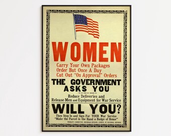 WWI Women's War Service Poster: Vintage Propaganda Art Print