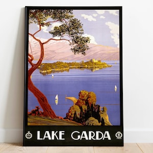 Lake Garda Vintage Wall Art Print| Italy Travel Print| Canvas Print Wall Decor| Framed Art Print| Poster Vintage| Ready to Hang Art