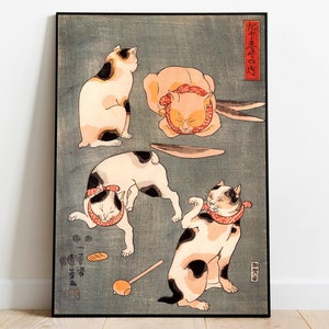 Japanese Art Print by Utagawa Kuniyoshi| Wall Poster| The Cats| Wall Art Print| Framed Wall Print| Vintage Poster| Canvas Art Wall Decor