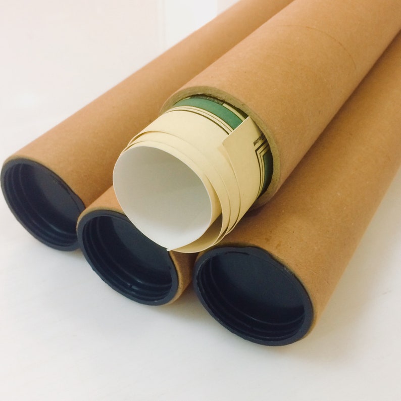 May include: Three brown cardboard tubes with black end caps. The tubes are rolled up and contain a white paper print inside.