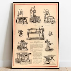 Vintage Werbung Poster Kunst Holzbearbeitung Wand Kunstdruck Gerahmter Kunstdruck Holz Shop Wandkunst Schreiner Geschenkidee