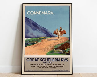Connemara Poster Print| Ireland Vintage Travel Poster| Canvas Print for Wall Decor| Hanger Framed Print| Framed Art Prints| Prints Wall Art