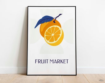 Impressão artística em aquarela de frutas laranja: decoração de parede para cozinha