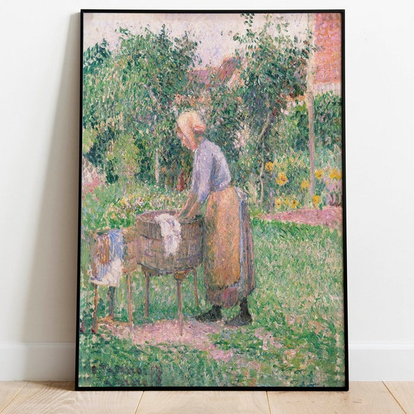 Eine Waschfrau bei Eragny von Camille Pissaro| Wanddekoration Kunst Poster | Gerahmter Kunstdruck| Kunst Leinwand| Wand Kunst | Posterdruck