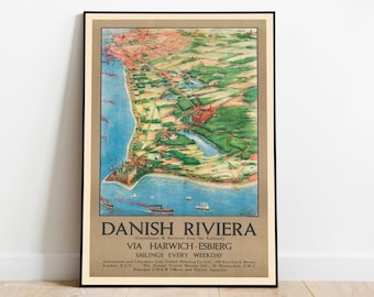 Copenhagen Vintage Map Print: Danish Riviera Wall Art